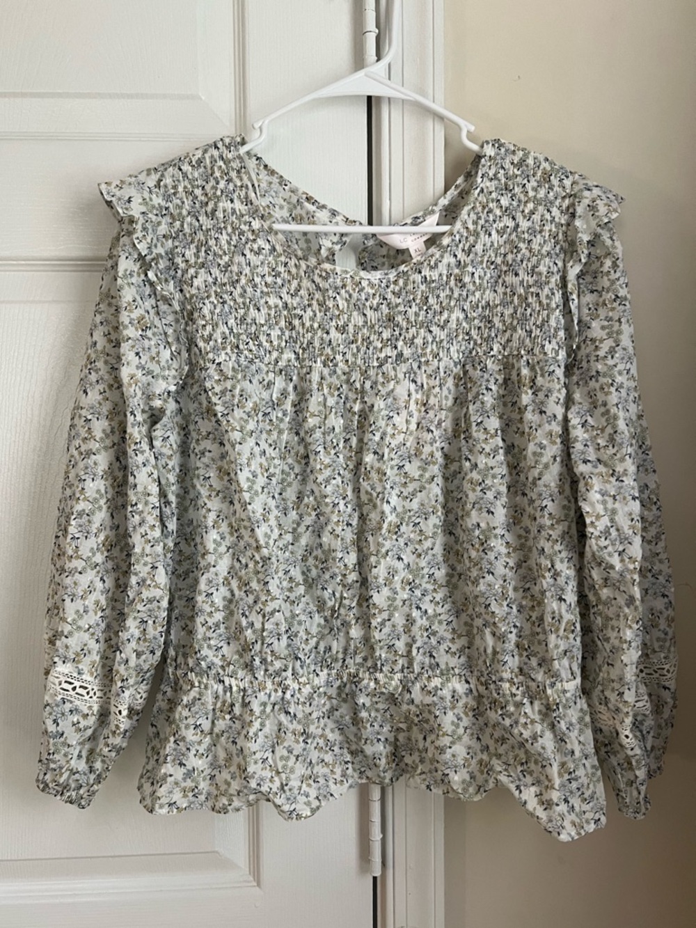 NWT LC Lauren Conrad Blue & Yellow Floral Cottagecore Long Sleeve Blouse XL